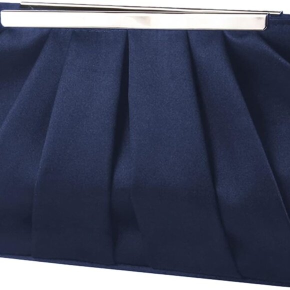 Women's Satin Evening Clutch Bag Elegant Pleated Formal Handbag Purse - Picture 1 of 5